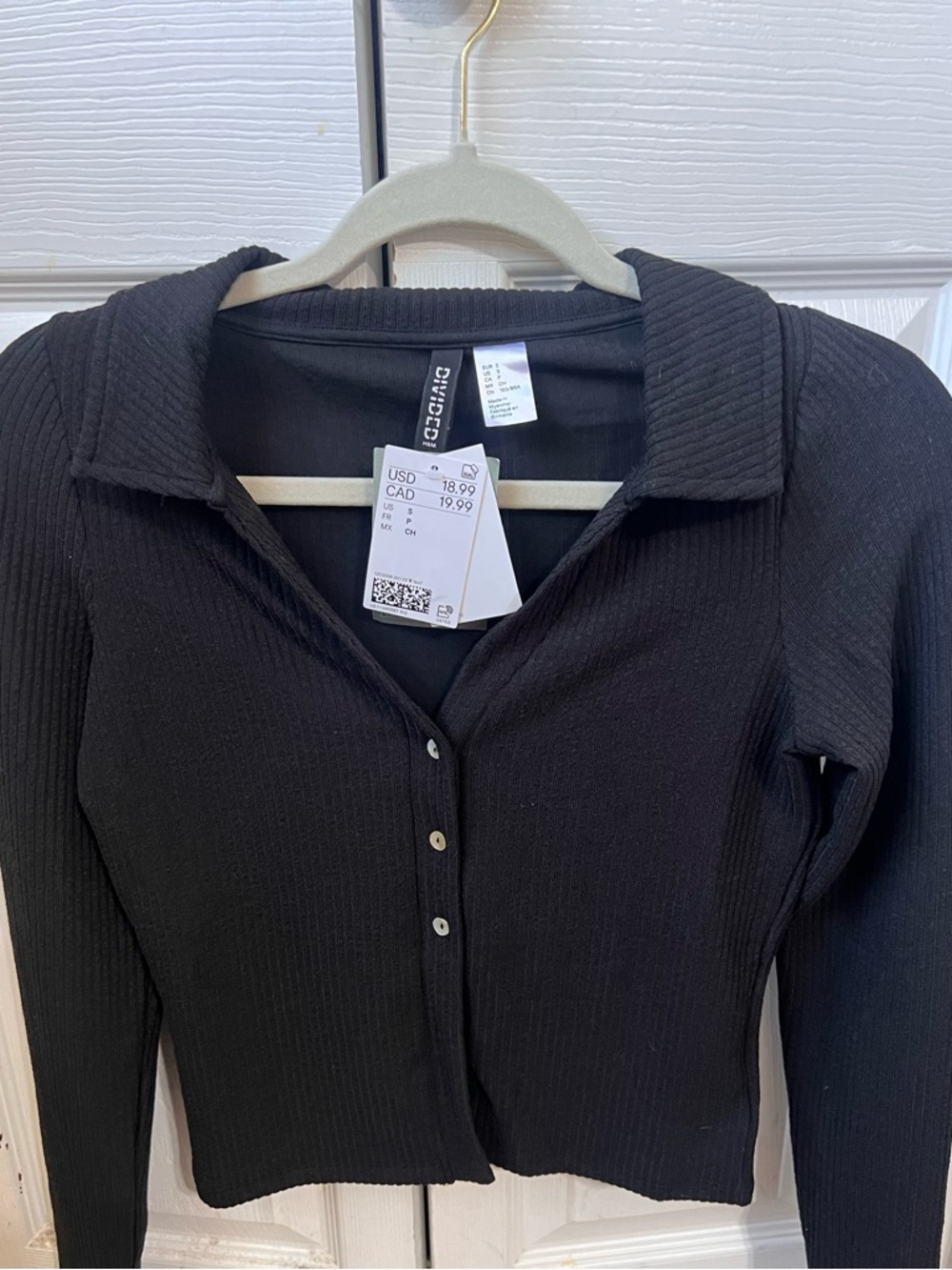Black Ribbed Button-Front Long Sleeve Shirt -S *NWT*